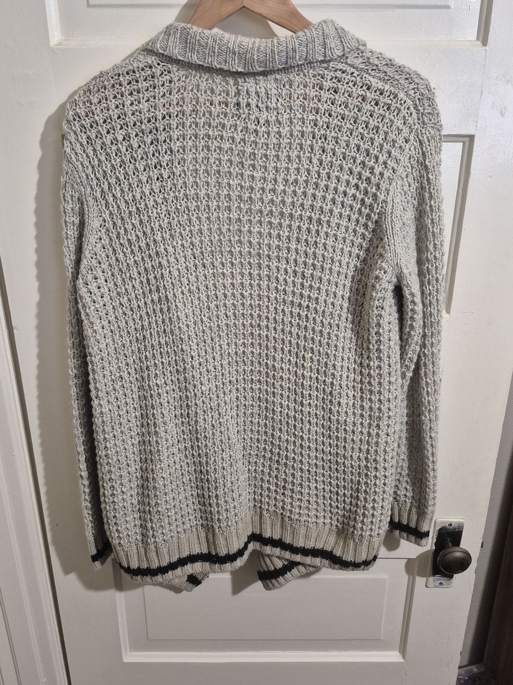 Roots Gray Cotton Shawl Cardigan L/XL Open Knit Sweater Pockets - Picture 7 of 10